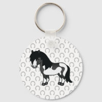 Black Pinto Shetland Pony Cartoon Illustration