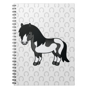 Black Pinto Shetland Pony Cartoon Illustration Notebook