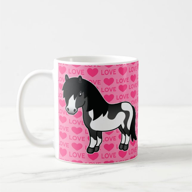 Black Pinto Shetland Pony On Pink Love Pattern Coffee Mug (Left)