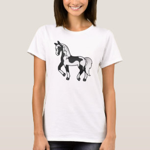 Black Pinto Trotting Cartoon Horse Illustration T-Shirt