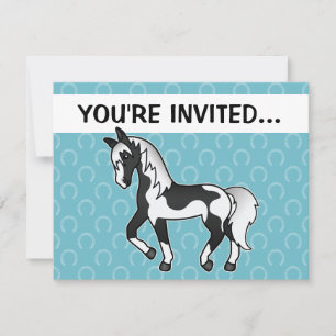 Black Pinto Trotting Cartoon Horse Invitation