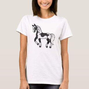 Black Pinto Trotting Horse Cartoon Illustration T-Shirt