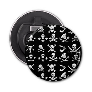 BLACK PIRATE BANNERS SKULL,CROSSED BONES,SWORDS BOTTLE OPENER