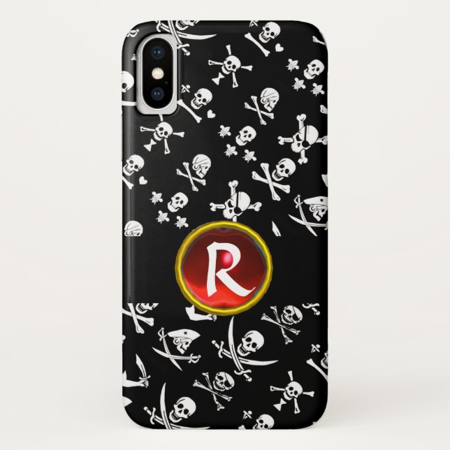 BLACK PIRATE BANNERS SKULL,CROSSED BONES,SWORDS Case-Mate iPhone CASE (Back)