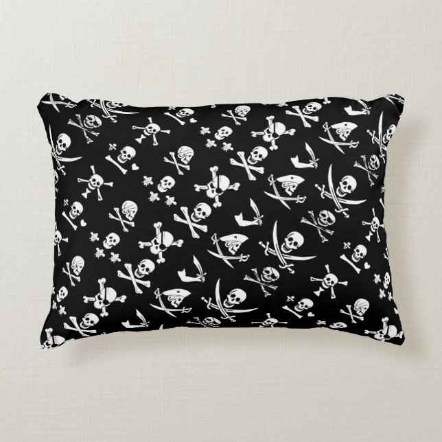 BLACK PIRATE BANNERS SKULL,CROSSED BONES,SWORDS DECORATIVE PILLOW (Front)