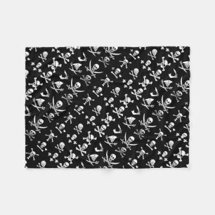 BLACK PIRATE BANNERS SKULL,CROSSED BONES,SWORDS FLEECE BLANKET