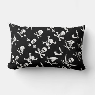 BLACK PIRATE BANNERS SKULL,CROSSED BONES,SWORDS LUMBAR PILLOW