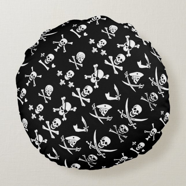 BLACK PIRATE BANNERS SKULL,CROSSED BONES,SWORDS ROUND PILLOW (Back)