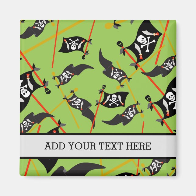 Black Pirate Flag Skulls White Bones Raiding Magnet (Front)