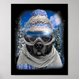 Black Pit Bull Dog In Winter Ski Poster