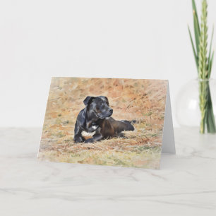 Black Pit Bull Dog Joli Chien Art Note Carte