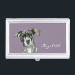 Black Pit Bull Dog Watercolor Portrait Business Card Holder<br><div class="desc">This is a painting of the headshot of a black pit bull dog. She has her head tilted slightly and looking upwards. She has brown eyes. This was painted in watercolor.</div>