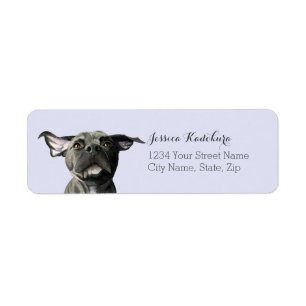 Black Pit Bull Dog Watercolor Return Address