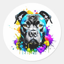 Black Pit Bull Stickers Colourful Flower Paintdrip