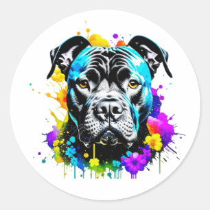 Black Pit Bull Stickers Colourful Flower Paintdrip