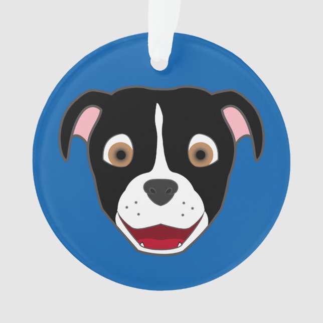 Black Pitbull Face with White Blaze Ornament (Front)