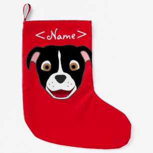 Black Pitbull Face with White Blaze Small Christmas Stocking