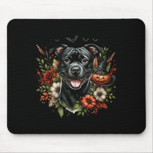 Black Pitbull Staffy Amstaff Dog Halloween Mouse Pad