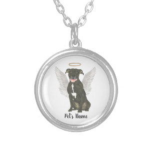 Black Pitbull Staffy Sympathy Memorial Silver Plated Necklace