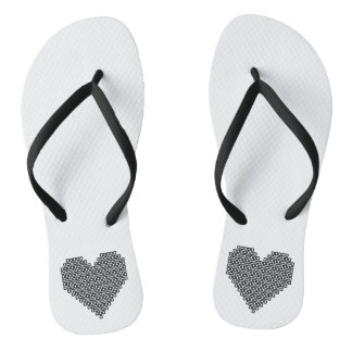 Black pixel heart flip flops