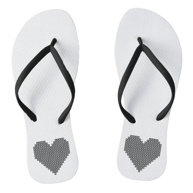 Black pixel heart flip flops (Footbed)