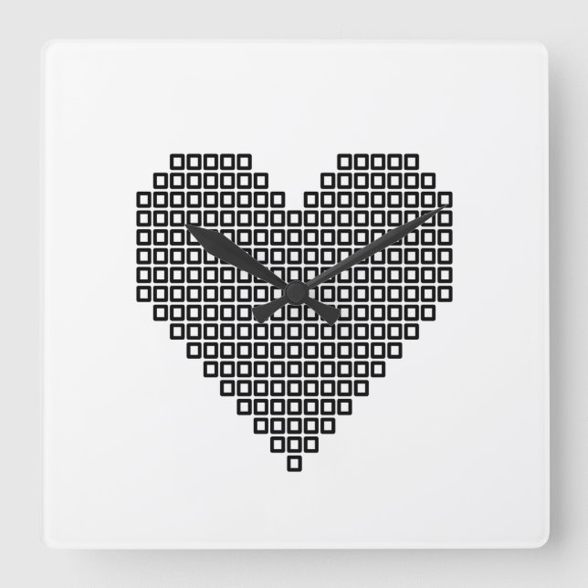 Black pixel heart square wall clock (Front)
