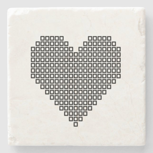 Black pixel heart stone coaster (Front)
