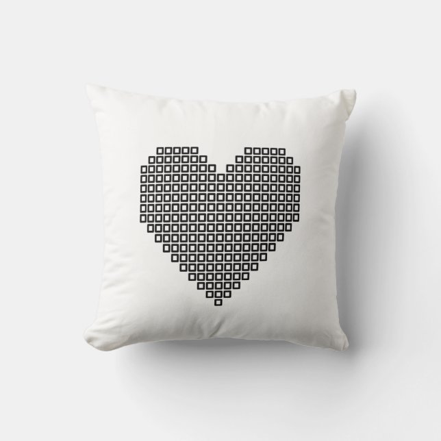 Black pixel heart throw pillow (Front)