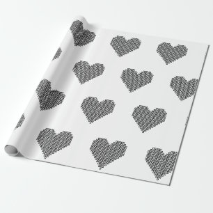 Black pixel heart wrapping paper
