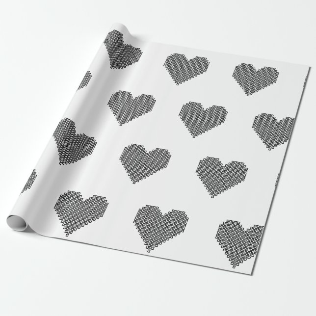 Black pixel heart wrapping paper (Unrolled)