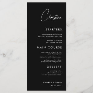 Black Place Card Menu with Custom Guest Name