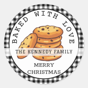 Black Plaid Baked With Love Christmas Cookies  Classic Round Sticker