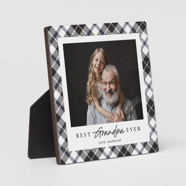 Black Plaid Best Grandpa Ever Plaque (Front)