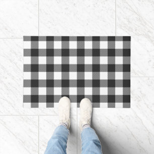 Black Plaid Buffalo Check Pattern Doormat