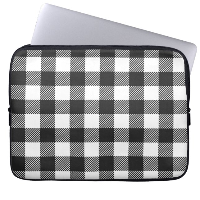 Black Plaid Buffalo Check Pattern Laptop Sleeve (Front)