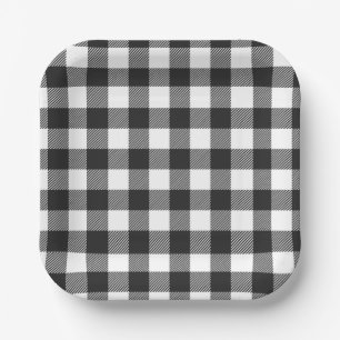 Black Plaid Buffalo Check Pattern Paper Plate