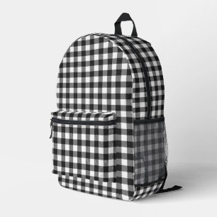 Black Plaid Buffalo Check Pattern Printed Backpack