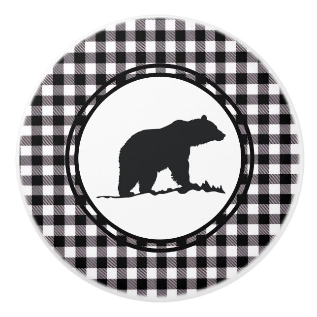 Black Plaid Ceramic Knob (Front)