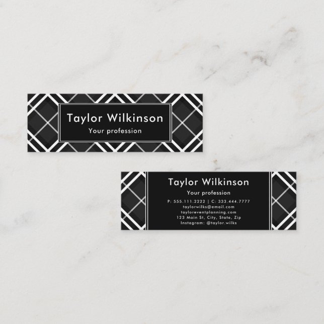 Black Plaid Mini Business Card (Front/Back)