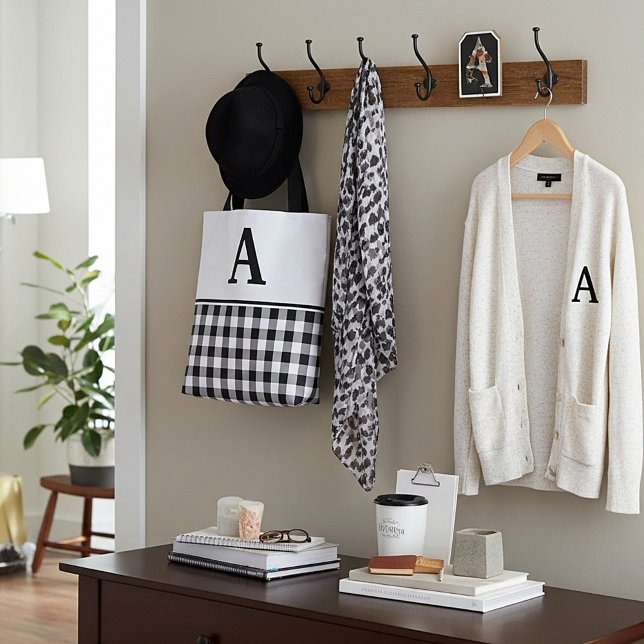 black plaid monogram tote bag (Creator Uploaded)