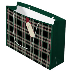 Black Plaid Name Tag Christmas Cadeau Sac