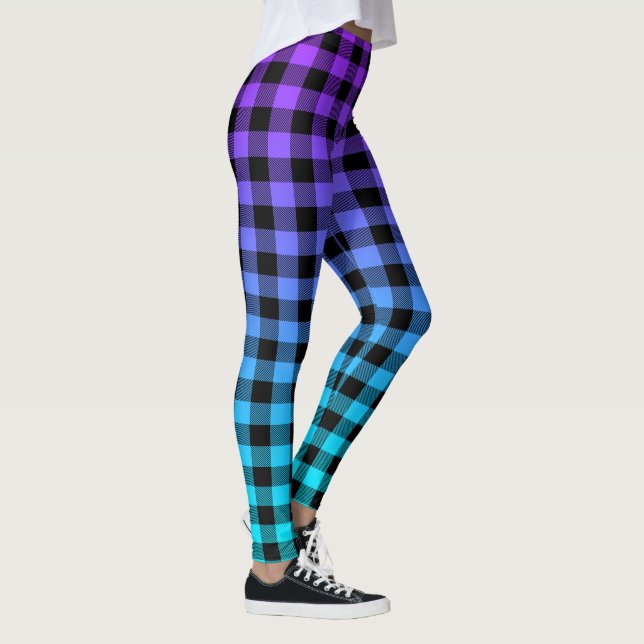 Black plaid on turquoise & purple ombre leggings (Right)