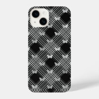 Black Plaid & Silver Butterflies iPhone 14 Cases