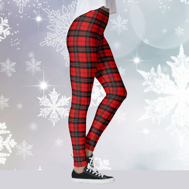 Black Plaid Tartan Yoga Christmas Holiday Running Leggings (Creator Uploaded)