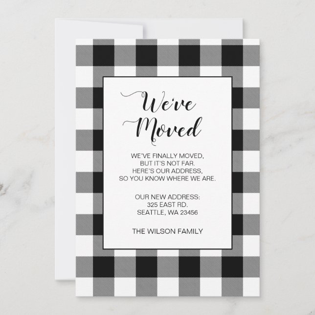 Black Plaid We've Moved Holiday Announcement (Front)