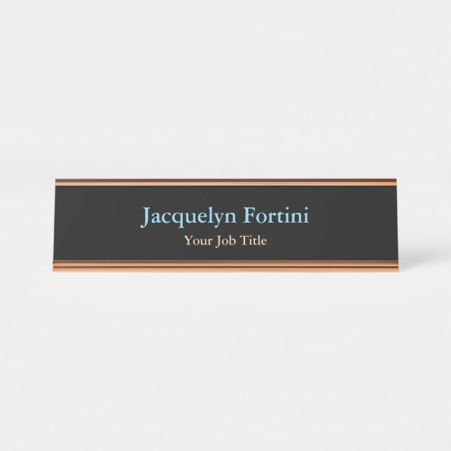 Black Plain Elegant Modern Minimalist Desk Name Plate (Front)