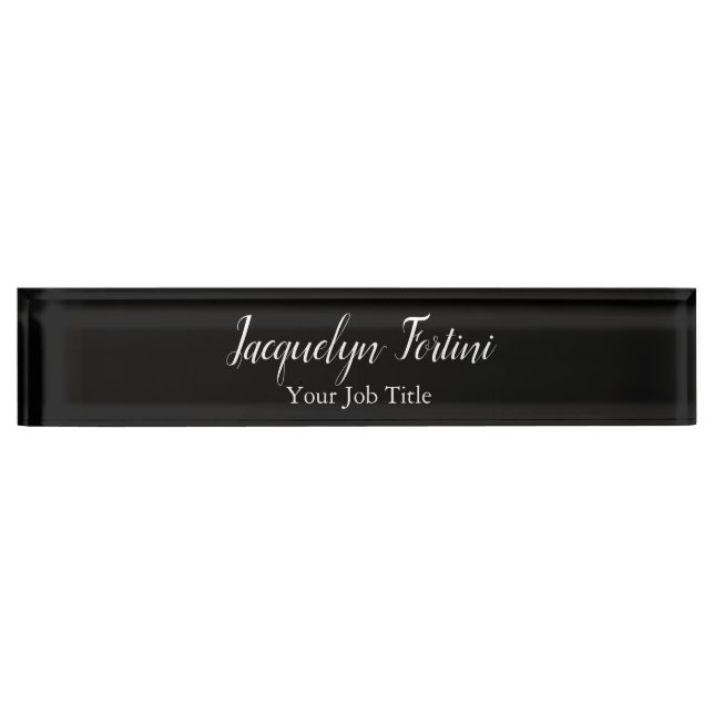 Black Plain Elegant Modern Minimalist Nameplate (Front)