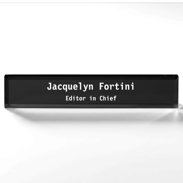 Black Plain Elegant Modern Minimalist Simple Nameplate (Front)