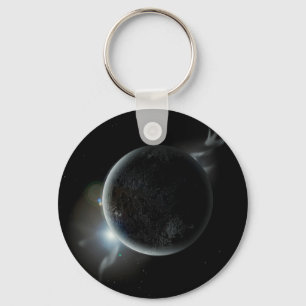 black planet 3d illustration in the universe keychain