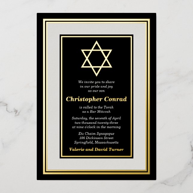 Black Platinum Gold Foil Star of David Bar Mitzvah (Front)